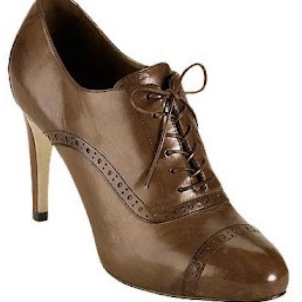 Cole Haan Brown Leather Lace-Up Heeled Oxford Pump in Dark Woodbury size 7.5